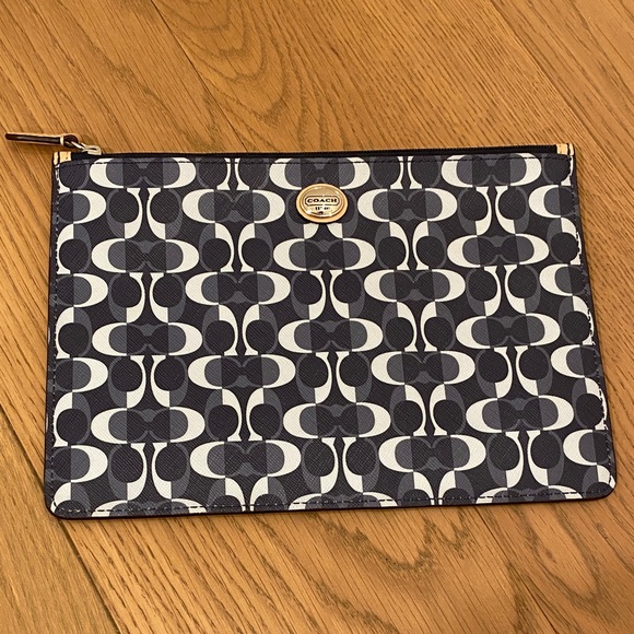 Coach Handbags - COACH Peyton Pouch in Navy Signature Logo Pattern